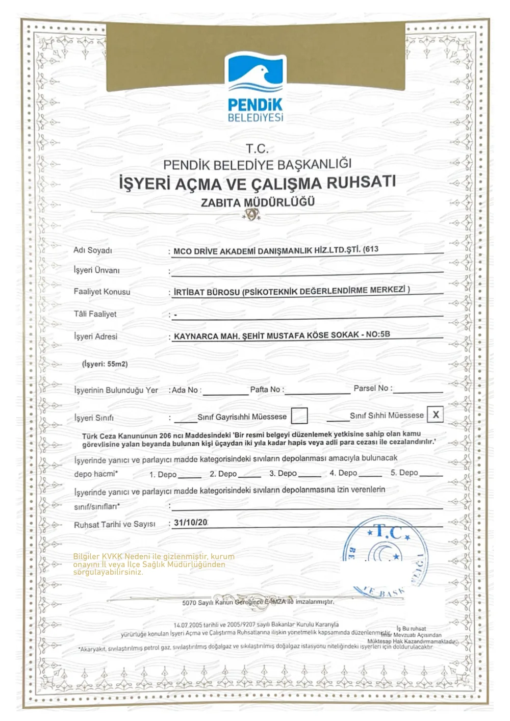 İşyeri açma ve çalışma ruhsatı